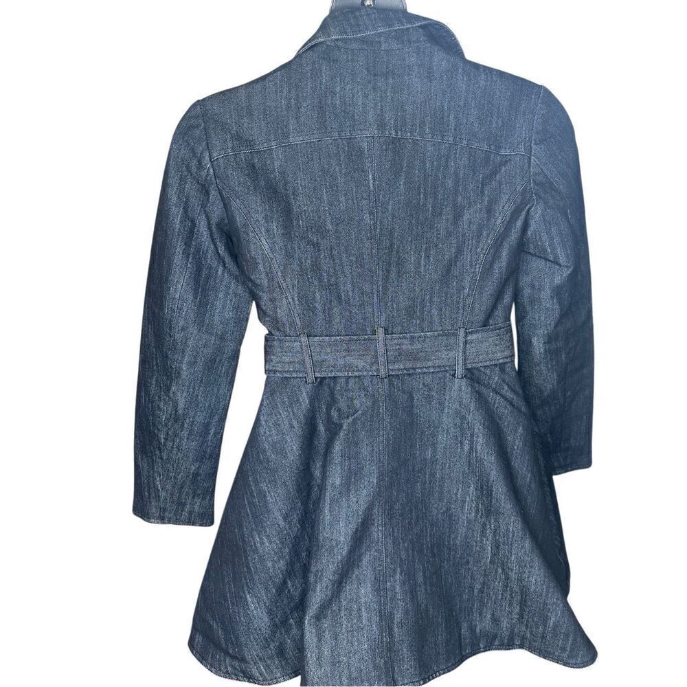New York & Company Women's Denim Blue Belted Long Trench Coat Size Small - Picture 2 of 7